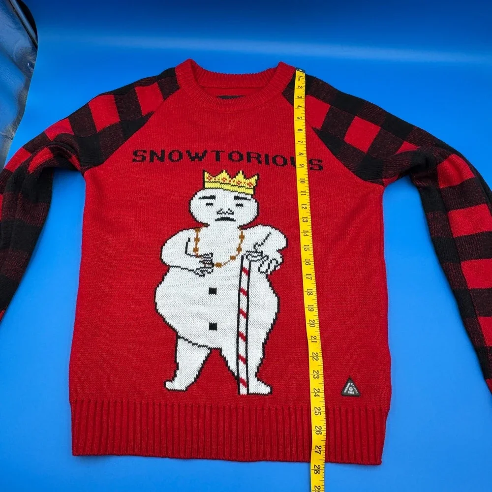 American‎ Stitch Snowtorious Red Black Buffalo Plaid Ugly Christmas Sweater L